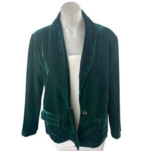 Lulus Women's Green Velvet Velour Button Collar Long Sleeve Blazer Coat Jacket S